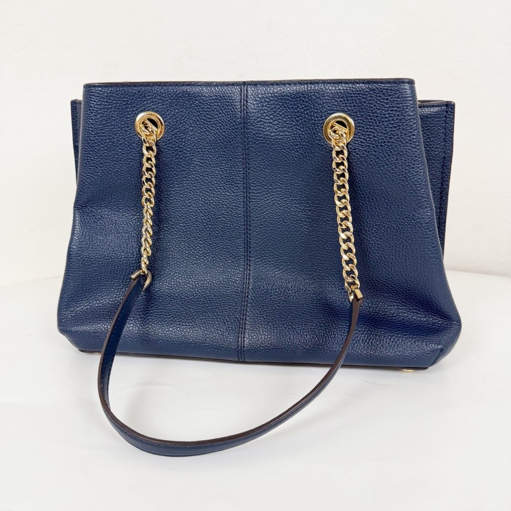 Michael Kors Navy Blue Large Teagan Large Pebbled Leather Shoulder Bag Purse - Picture 4 of 12